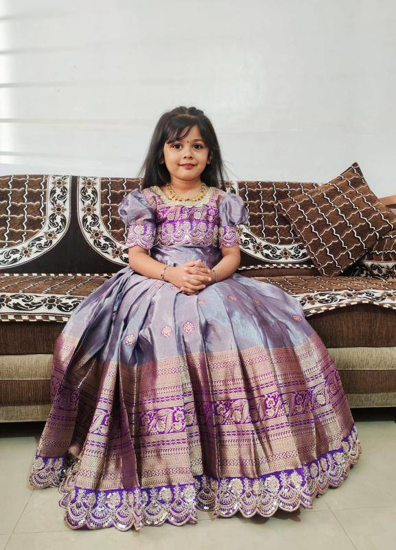 kids gown Simmer silk Purple Children clothing wholesale in Kolkata